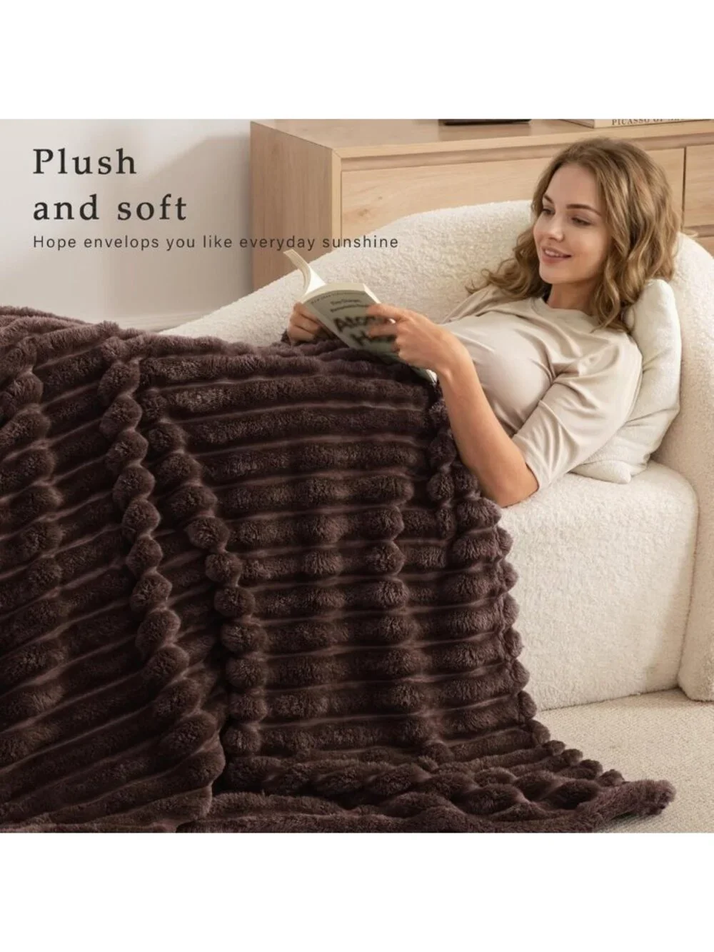 Super Soft Striped Fleece Throw Blanket, Cozy Lightweight Bed Blanket, 50x60